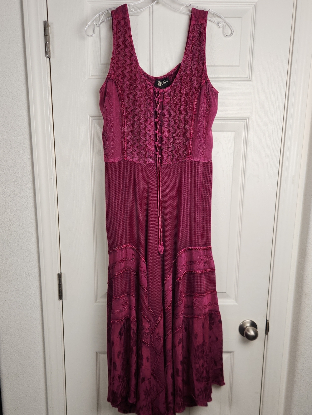 Boho Lace-Up Maxi Dress in Deep Magenta by FLOWER